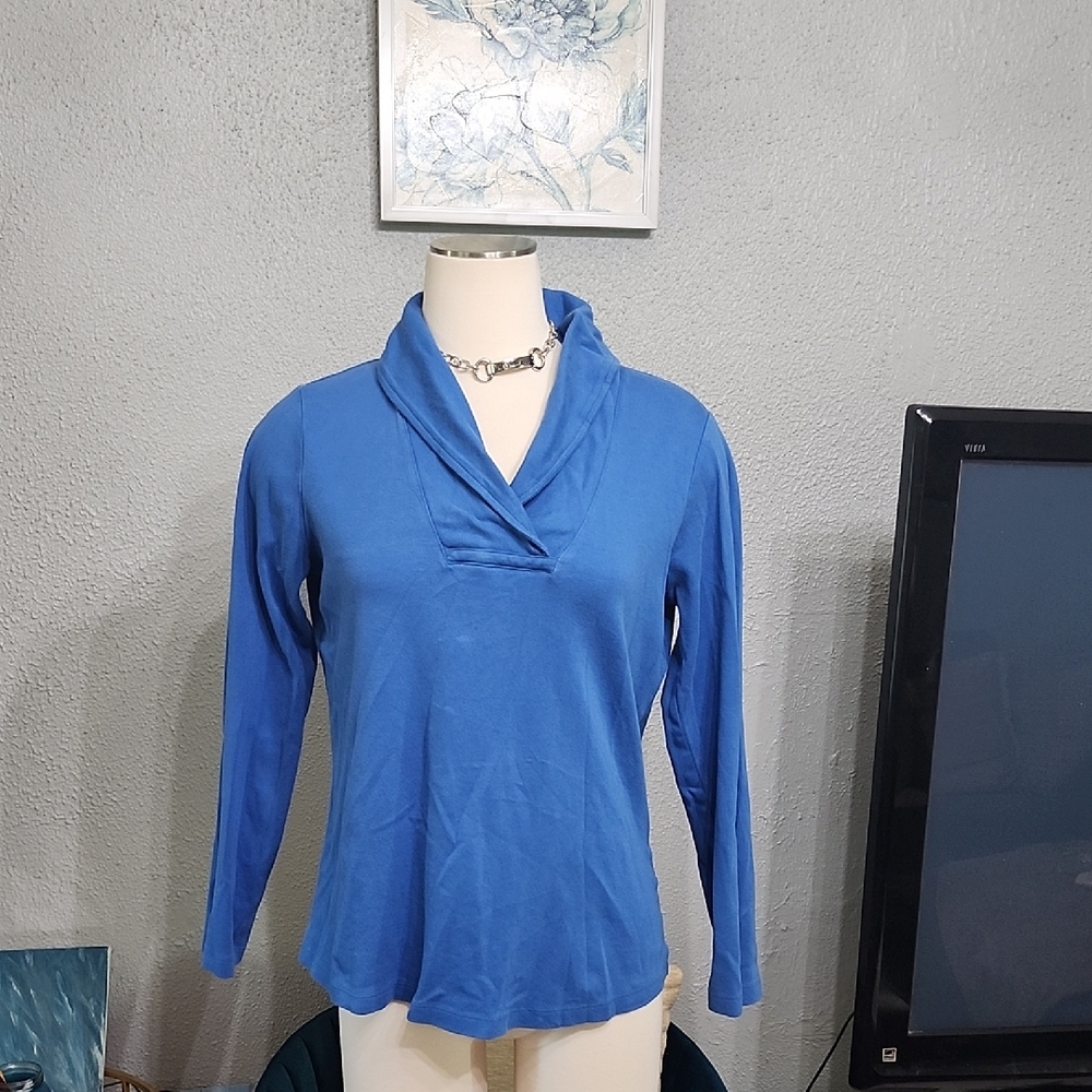 L.L. Bean Women's Blue Blouse with Shawl Collar